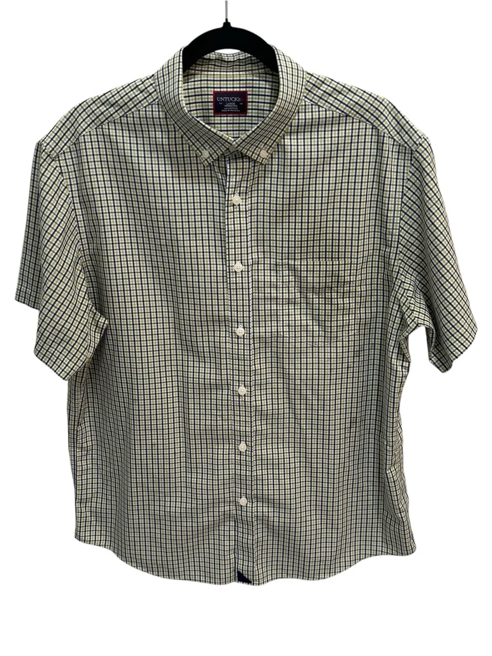 Untuckit Mens Shirt Medium Green Plaid Wrinkle Free Amontillado Button Front L